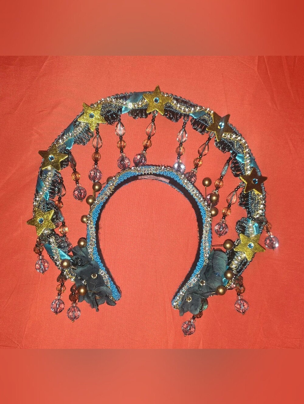 Handcrafted Blue and Gold Star Beaded Headband